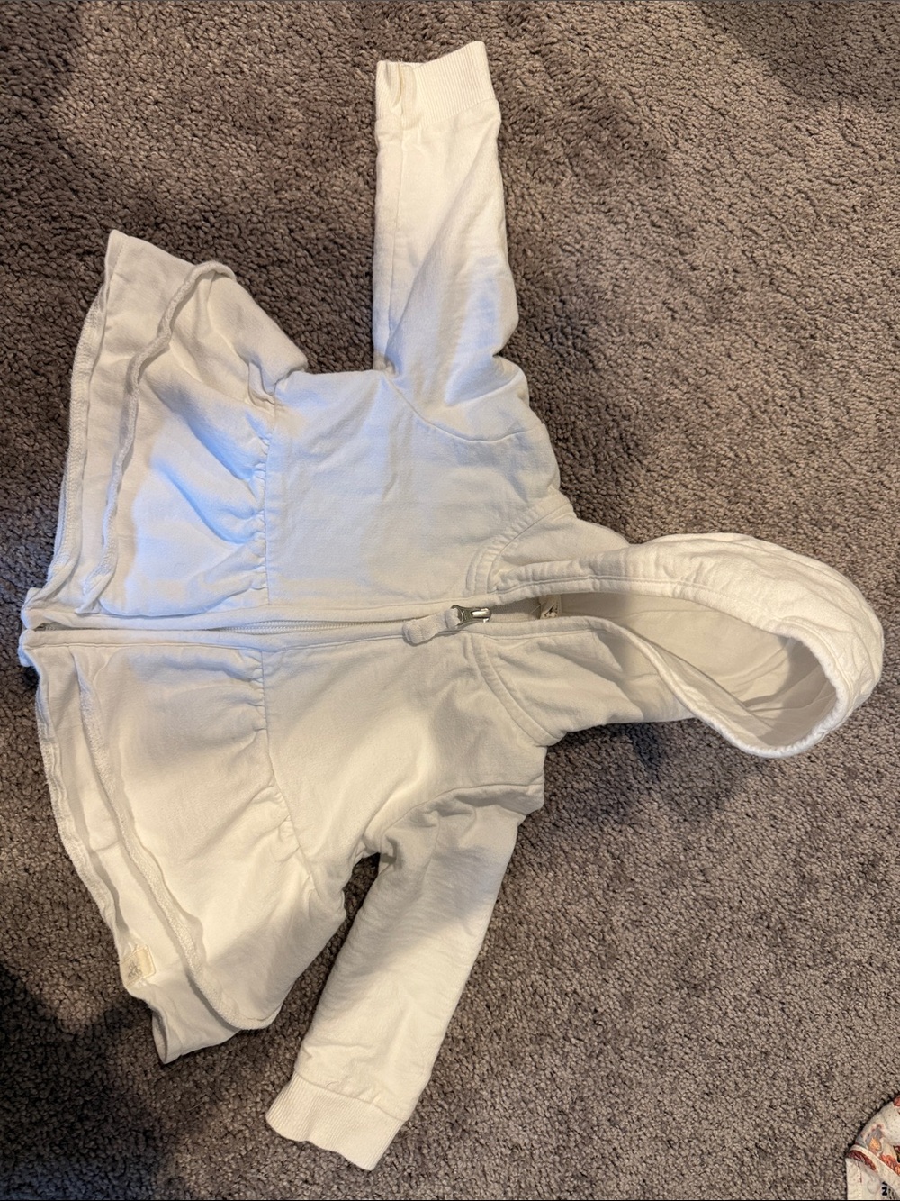 6-9mo Burts Bees Baby White Hooded Ruffly Zip-Up Jacket